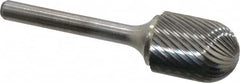 Atrax - 3/4" Cut Diam, 1/4" Shank Diam, Cylinder with Radius Head Single Cut Burr - Carbide, Radius End, 1" LOC, 2-3/4" OAL - Exact Tooling