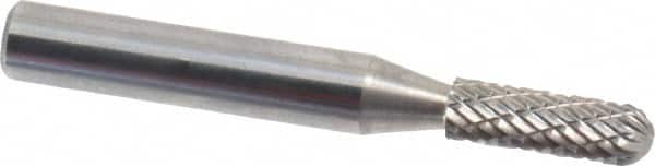 Atrax - 3/16" Cut Diam, 1/4" Shank Diam, Cylinder with Radius Head Double Cut Burr - Carbide, Radius End, 1/2" LOC, 2" OAL - Exact Tooling