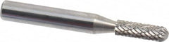 Atrax - 3/16" Cut Diam, 1/4" Shank Diam, Cylinder with Radius Head Double Cut Burr - Carbide, Radius End, 1/2" LOC, 2" OAL - Exact Tooling