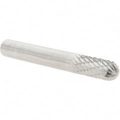 Atrax - 1/4" Cut Diam, 1/4" Shank Diam, Cylinder with Radius Head Double Cut Burr - Carbide, Radius End, 5/8" LOC, 2" OAL - Exact Tooling
