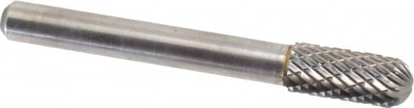 Atrax - 5/16" Cut Diam, 1/4" Shank Diam, Cylinder with Radius Head Double Cut Burr - Carbide, Radius End, 3/4" LOC, 2-1/2" OAL - Exact Tooling