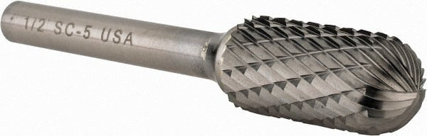 Atrax - 1/2" Cut Diam, 1/4" Shank Diam, Cylinder with Radius Head Double Cut Burr - Carbide, Radius End, 1" LOC, 2-3/4" OAL - Exact Tooling