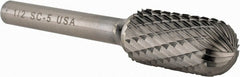 Atrax - 1/2" Cut Diam, 1/4" Shank Diam, Cylinder with Radius Head Double Cut Burr - Carbide, Radius End, 1" LOC, 2-3/4" OAL - Exact Tooling