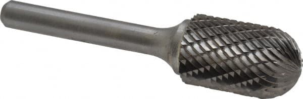 Atrax - 5/8" Cut Diam, 1/4" Shank Diam, Cylinder with Radius Head Double Cut Burr - Carbide, Radius End, 1" LOC, 2-3/4" OAL - Exact Tooling