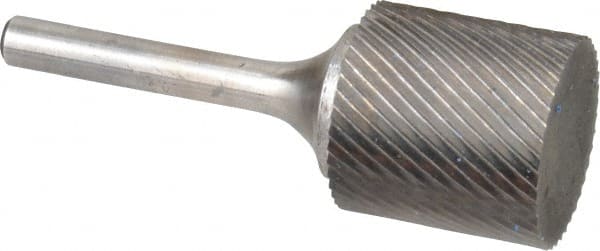 Atrax - 1" Cut Diam, 1/4" Shank Diam, Cylinder Head Single Cut Burr - Carbide, Flat End, 1" LOC, 2-3/4" OAL - Exact Tooling
