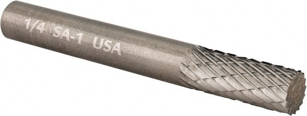 Atrax - 1/4" Cut Diam, 1/4" Shank Diam, Cylinder Head Double Cut Burr - Carbide, Flat End, 5/8" LOC, 2" OAL - Exact Tooling