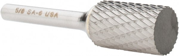 Atrax - 5/8" Cut Diam, 1/4" Shank Diam, Cylinder Head Double Cut Burr - Carbide, Flat End, 1" LOC, 2-3/4" OAL - Exact Tooling