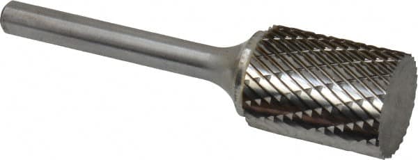 Atrax - 3/4" Cut Diam, 1/4" Shank Diam, Cylinder Head Double Cut Burr - Carbide, Flat End, 1" LOC, 2-3/4" OAL - Exact Tooling