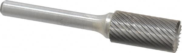 Atrax - 1/2" Cut Diam, 1/4" Shank Diam, Cylinder with End Cut Head Single Cut Burr - Carbide, End Cut End, 1" LOC, 2-3/4" OAL - Exact Tooling