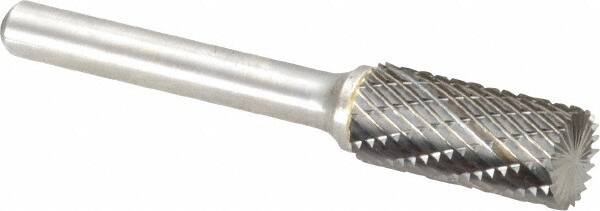 Atrax - 7/16" Cut Diam, 1/4" Shank Diam, Cylinder with End Cut Head Double Cut Burr - Carbide, End Cut End, 1" LOC, 2-3/4" OAL - Exact Tooling