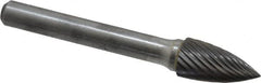 Atrax - 3/8" Cut Diam, 1/4" Shank Diam, Tree Head Single Cut Burr - Carbide, Point End, 3/4" LOC, 2-1/2" OAL - Exact Tooling