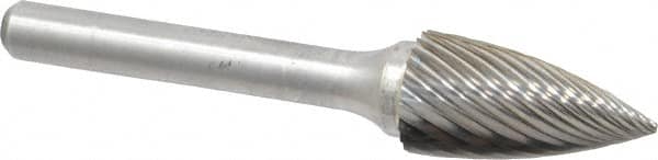 Atrax - 1/2" Cut Diam, 1/4" Shank Diam, Tree Head Single Cut Burr - Carbide, Point End, 1" LOC, 2-3/4" OAL - Exact Tooling