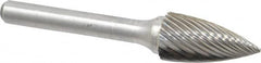 Atrax - 1/2" Cut Diam, 1/4" Shank Diam, Tree Head Single Cut Burr - Carbide, Point End, 1" LOC, 2-3/4" OAL - Exact Tooling