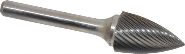 Atrax - 5/8" Cut Diam, 1/4" Shank Diam, Tree Head Single Cut Burr - Carbide, Point End, 1" LOC, 2-3/4" OAL - Exact Tooling