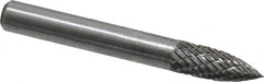 Atrax - 1/4" Cut Diam, 1/4" Shank Diam, Tree Head Double Cut Burr - Carbide, Point End, 5/8" LOC, 2" OAL - Exact Tooling