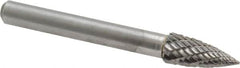 Atrax - 5/16" Cut Diam, 1/4" Shank Diam, Tree Head Double Cut Burr - Carbide, Point End, 3/4" LOC, 2-1/2" OAL - Exact Tooling