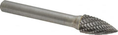 Atrax - 3/8" Cut Diam, 1/4" Shank Diam, Tree Head Double Cut Burr - Carbide, Point End, 3/4" LOC, 2-1/2" OAL - Exact Tooling