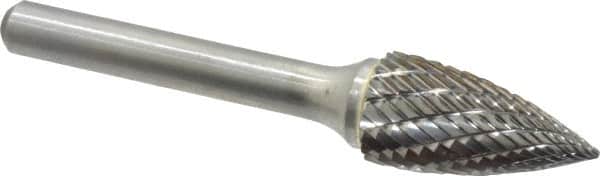 Atrax - 1/2" Cut Diam, 1/4" Shank Diam, Tree Head Double Cut Burr - Carbide, Point End, 1" LOC, 2-3/4" OAL - Exact Tooling