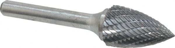Atrax - 5/8" Cut Diam, 1/4" Shank Diam, Tree Head Double Cut Burr - Carbide, Point End, 1" LOC, 2-3/4" OAL - Exact Tooling