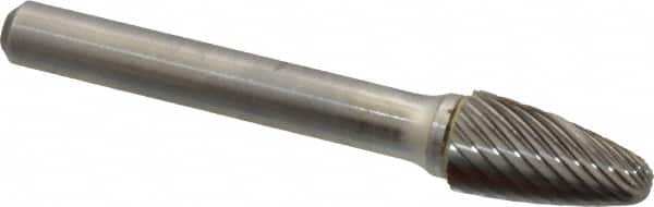 Atrax - 3/8" Cut Diam, 1/4" Shank Diam, Tree with Radius Head Single Cut Burr - Carbide, Radius End, 3/4" LOC, 2-1/2" OAL - Exact Tooling