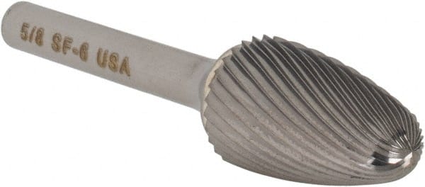 Atrax - 5/8" Cut Diam, 1/4" Shank Diam, Tree with Radius Head Single Cut Burr - Carbide, Radius End, 1" LOC, 2-3/4" OAL - Exact Tooling
