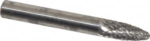 Atrax - 1/4" Cut Diam, 1/4" Shank Diam, Tree with Radius Head Double Cut Burr - Carbide, Radius End, 5/8" LOC, 2" OAL - Exact Tooling
