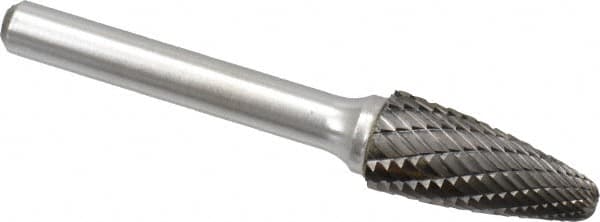 Atrax - 7/16" Cut Diam, 1/4" Shank Diam, Tree with Radius Head Double Cut Burr - Carbide, Radius End, 1" LOC, 2-3/4" OAL - Exact Tooling