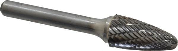 Atrax - 1/2" Cut Diam, 1/4" Shank Diam, Tree with Radius Head Double Cut Burr - Carbide, Radius End, 1" LOC, 2-3/4" OAL - Exact Tooling