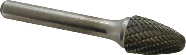 Atrax - 1/2" Cut Diam, 1/4" Shank Diam, Tree with Radius Head Double Cut Burr - Carbide, Radius End, 3/4" LOC, 2-1/2" OAL - Exact Tooling