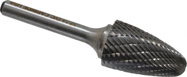 Atrax - 3/4" Cut Diam, 1/4" Shank Diam, Tree with Radius Head Double Cut Burr - Carbide, Radius End, 1-1/4" LOC, 3" OAL - Exact Tooling
