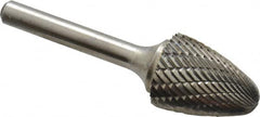 Atrax - 3/4" Cut Diam, 1/4" Shank Diam, Tree with Radius Head Double Cut Burr - Carbide, Radius End, 1" LOC, 2-3/4" OAL - Exact Tooling