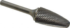 Atrax - 3/4" Cut Diam, 1/4" Shank Diam, Tree with Radius Head Double Cut Burr - Carbide, Radius End, 1-1/2" LOC, 3-1/4" OAL - Exact Tooling
