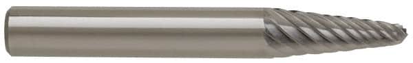 SGS Pro - 1/2" Cut Diam, 3/8" Shank Diam, Taper Head Double Cut Burr - Carbide, Radius End, 1-1/8" LOC, 3-1/4" OAL - Exact Tooling