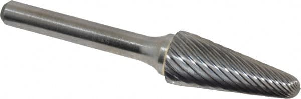 Atrax - 1/2" Cut Diam, 1/4" Shank Diam, Taper Head Single Cut Burr - Radius End, 1-1/8" LOC, 3" OAL - Exact Tooling