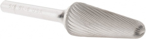 Atrax - 5/8" Cut Diam, 1/4" Shank Diam, Taper Head Single Cut Burr - Radius End, 1-5/16" LOC, 3-3/16" OAL - Exact Tooling