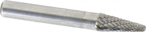 Atrax - 1/4" Cut Diam, 1/4" Shank Diam, Taper Head Double Cut Burr - Radius End, 5/8" LOC, 2" OAL - Exact Tooling