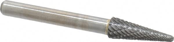 Atrax - 5/16" Cut Diam, 1/4" Shank Diam, Taper Head Double Cut Burr - Radius End, 7/8" LOC, 2-3/4" OAL - Exact Tooling