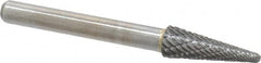 Atrax - 5/16" Cut Diam, 1/4" Shank Diam, Taper Head Double Cut Burr - Radius End, 7/8" LOC, 2-3/4" OAL - Exact Tooling