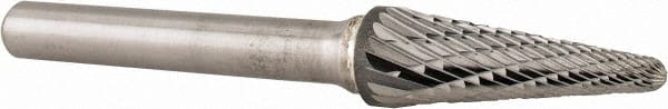 Atrax - 3/8" Cut Diam, 1/4" Shank Diam, Taper Head Double Cut Burr - Radius End, 1-1/16" LOC, 2-15/16" OAL - Exact Tooling