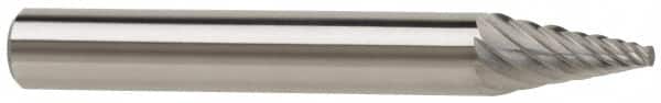 Atrax - 1/4" Cut Diam, 1/4" Shank Diam, Cone Head Single Cut Burr - Carbide, Point End, 1/2" LOC, 2" OAL - Exact Tooling