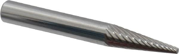 Atrax - 1/4" Cut Diam, 1/4" Shank Diam, Cone Head Single Cut Burr - Carbide, Point End, 3/4" LOC, 2" OAL - Exact Tooling