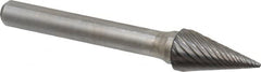 Atrax - 3/8" Cut Diam, 1/4" Shank Diam, Cone Head Single Cut Burr - Carbide, Point End, 5/8" LOC, 2-1/2" OAL - Exact Tooling