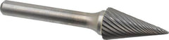 Atrax - 1/2" Cut Diam, 1/4" Shank Diam, Cone Head Single Cut Burr - Carbide, Point End, 7/8" LOC, 2-3/4" OAL - Exact Tooling