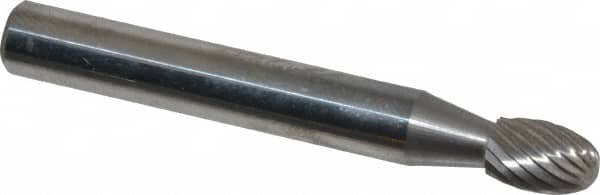 Atrax - 1/4" Cut Diam, 1/4" Shank Diam, Oval Head Single Cut Burr - Carbide, Radius End, 3/8" LOC, 2" OAL - Exact Tooling