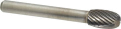 Atrax - 3/8" Cut Diam, 1/4" Shank Diam, Oval Head Single Cut Burr - Carbide, Radius End, 5/8" LOC, 2-3/8" OAL - Exact Tooling
