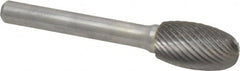 Atrax - 1/2" Cut Diam, 1/4" Shank Diam, Oval Head Single Cut Burr - Carbide, Radius End, 7/8" LOC, 2-5/8" OAL - Exact Tooling