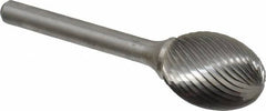 Atrax - 3/4" Cut Diam, 1/4" Shank Diam, Oval Head Single Cut Burr - Carbide, Radius End, 1" LOC, 2-3/4" OAL - Exact Tooling