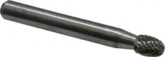 Atrax - 1/4" Cut Diam, 1/4" Shank Diam, Oval Head Double Cut Burr - Carbide, Radius End, 3/8" LOC, 2" OAL - Exact Tooling
