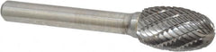 Atrax - 1/2" Cut Diam, 1/4" Shank Diam, Oval Head Double Cut Burr - Carbide, Radius End, 7/8" LOC, 2-5/8" OAL - Exact Tooling