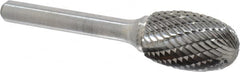 Atrax - 5/8" Cut Diam, 1/4" Shank Diam, Oval Head Double Cut Burr - Carbide, Radius End, 1" LOC, 2-3/4" OAL - Exact Tooling